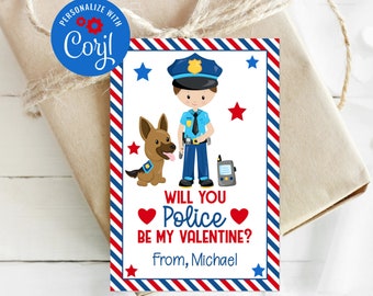 Editable Police Valentine's Day, Will you Police be my Valentine, Printable, Corjl, Kids Valentines, Class Valentine, School Valentines