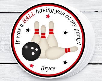 Bowling Party Favor Tags, Kids Birthday, Red and Black