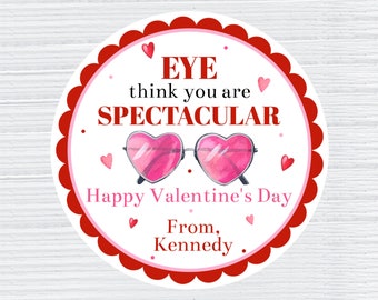 Eye Think You Are Spectacular Valentine Tag, Kids Sunglasses Valentines For School Classroom Gifts, Shipped Girls Valentines, Pink and Red