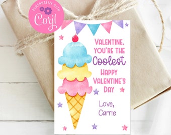 Bearbeitbares Eis Valentinstag Tag, druckbare Valentinstag, Sweet Valentine, Corjl, Sofortiger Download, Kinder Valentines, Schule Valentines