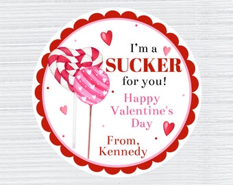 I'm A Sucker For You Sucker Valentine Tag, Kids Sucker or Lollipop Valentines For School Classroom Gifts, Shipped Sucker Class Valentines