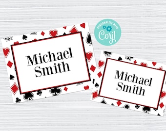 Editable Casino Name Badge Card Templates, Casino Party Cards, Poker Night, Casino Night Decorations, Corjl, Digital Download, CAS
