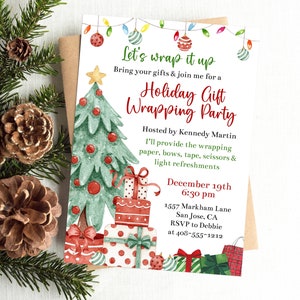 Editable Holiday Gift Wrapping Party Invitation Template, Printable Let's Wrap It Up Christmas Gift Wrapping Invite, Gift Wrap Party, Corjl