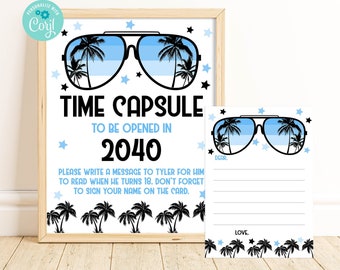One Cool Dude 1st Birthday Time Capsule Sign and Card, 1st Birthday Party Decorations, Boys First Birthday, Printable, Corjl, Editable, BLOC