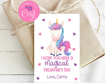 Editable Unicorn Valentine Tag, Printable Valentines, Corjl, Instant Download, Unicorn Valentines, Kids Valentines, School Valentines