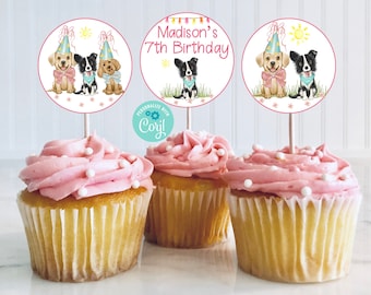 Editable Cupcake Toppers, Puppy Pawty, Puppy Party, Puppy Birthday, Dog Party, Corjl, Printable, Party Decorations, Instant Download, PAWB