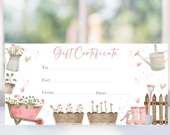 May include: A white gift certificate with pink floral illustrations and the text "Gift Certificate". The certificate has blank lines for "To", "For", "From", and "Date".