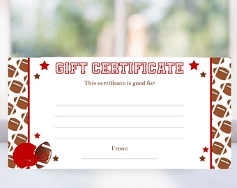 Editable Football Gift Certificate Template, Sporting Event Coupon, Personalized Game Ticket Voucher, Printable Gift Certificate, Corjl