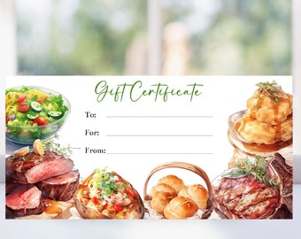 Steak Dinner Gift Certificate Template, Printable Family Dinner Coupon (Digital)