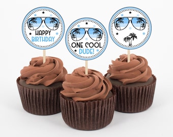 One Cool Dude Cupcake Toppers, First Birthday, 1st Birthday Party, Boy Birthday Party, Sunglasses, Printable, Instant Download, BLOC