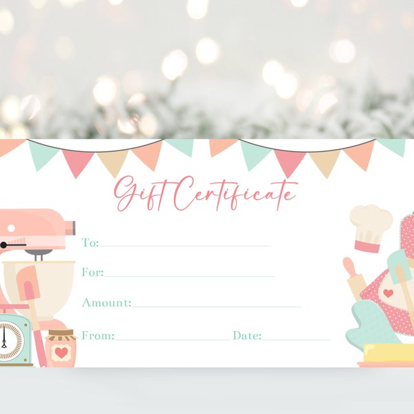 Baking Gift Certificate Voucher Template, Editable Baking Christmas Coupon, Personalized, Printable Baking Classes Birthday Voucher, Corjl