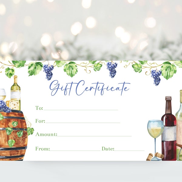 Editable Wine Tasting Gift Certificate Voucher Template, Winery Coupon Voucher, Printable Personalized Wine Gift Certificate, Corjl