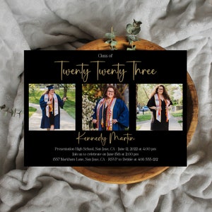 Fully Editable Class of Twenty Twenty Four Graduation Party Photo Announcement Template, Black and Gold Grad Party Invite, Printable, Corjl