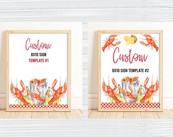 Plantilla editable de letrero personalizado de cangrejo de río hervido, letrero imprimible de cangrejo de río hervido, decoraciones para fiesta de cangrejo de río con mariscos, Corjl, CFBP