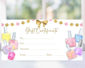Editable Manicure Gift Certificate Voucher Template, Pink and Gold, Printable Christmas or Birthday Gift, Coupon Voucher, Mani Coupon, Corjl