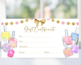 Modèle de bon de certificat-cadeau de manucure modifiable, rose et or, cadeau de Noël ou d'anniversaire imprimable, bon de coupon, coupon Mani, Corjl