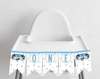 Printable One Cool Dude High Chair Banner, 1st Birthday Party Decorations, Boys First Birthday Party, Sunglasses Party, Instant, BLOC