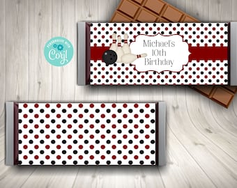 Editable Bowling Candy Bar Wrapper Template, Bowling Birthday Party Favor, Bowling Party Decorations, Printable Bowling, Corjl, Instant