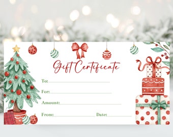Christmas Gift Certificate Voucher Template, Editable Christmas Coupon, Personalized Voucher, Printable Christmas Gift Certificate, Corjl