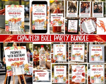 Crawfish Boil Bundle Templates, Editable Crawfish Party Decorations, Printable Crawfish Invitation, Custom Sign, Welcome Sign, Corjl, CBRP