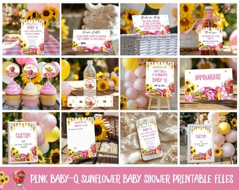 Baby Q Shower Bundle | Pink, Yellow, Sunflower Theme (Printable)