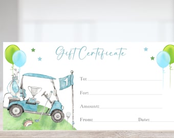 Printable Blue and Green Golf Gift Certificate Voucher Template, Editable Golf Lessons Coupon Voucher, Golf Birthday Gift For Him, Corjl