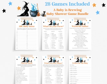 A Baby Is Brewing Game Bundle Pregnant Witch Baby Shower Games Set Halloween Baby Shower 28 Games and Signs Printable Instant Download