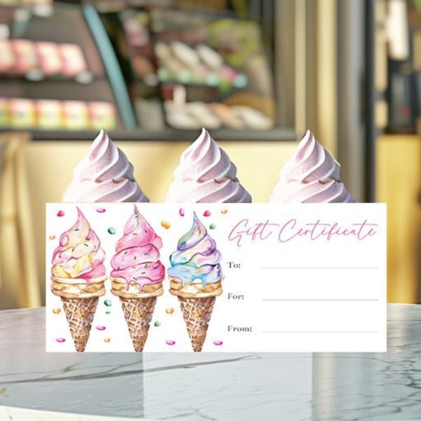 Ice Cream Gift Certificate Editable Ice Cream Coupon Voucher Printable Father's Day Gift Mother's Day Gift Ice Cream Birthday Gift Corjl