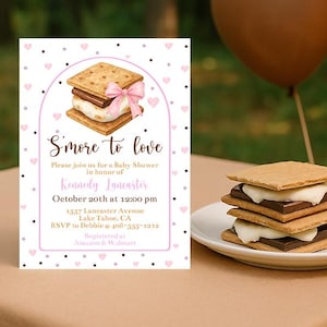 Editable S&#39;more To Love Baby Shower Invitation, Printable Girls Baby Shower Fall Invite, Smores Arch Baby Shower Theme Invitation, Corjl