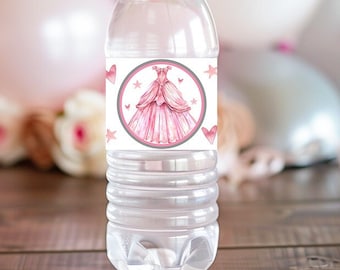 Princess Water Bottle Wrapper, Girls Princess Birthday Party Decorations Princess Baby Shower FOUR Ever a Princess Instant Download FEVP