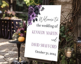 Editable Halloween Wedding Welcome Sign Template, Printable Gothic Floral Wedding Entrance Sign, Fall Wedding Ceremony, Corjl, PBHW