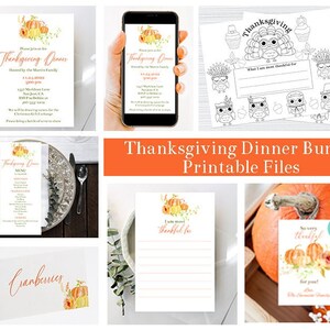 Printable Thanksgiving Dinner Bundle Thanksgiving Invitation Evite Coloring Sheet Favor Tag Thankful For Card Food Card Dinner Menu TDPR