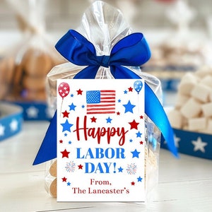 Modello modificabile per etichetta regalo per il weekend del Labor Day, etichetta regalo per il weekend del Labor Day, etichetta stampabile per festa di fine estate o di quartiere, Corjl