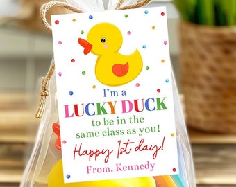 I'm A Lucky Duck To Be In The Same Class As You, Editable Back To School First Day of School Tag, Printable Class 1st Day of School, Corjl