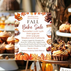 Editable Fall Bake Sale Flyer Template Printable School Bake Sale Church Bake Sale Fundraiser Autumn Fundraiser Fall Harvest Festival Corjl