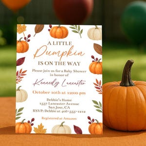 A Little Pumpkin Editable Baby Shower Invite, Gender Neutral Halloween Baby Shower Invitation, Printable Fall Baby Shower Invitation, Corjl