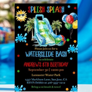 Editable Waterslide Boys Birthday Invitation Template Pool Party Birthday Party Invite Printable Summer Birthday Party Water Slide Corjl
