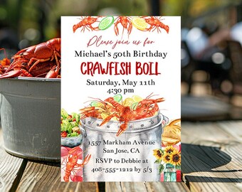 Crawfish Boil Invitation Template Editable Crawfish Boil Invite Printable Crawfish Dinner Party Birthday Anniversary Graduation Corjl CBRP