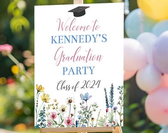 Wildflower Graduation Party Welcome Sign Template Editable Floral Grad Party Entrance Sign Printable Grad Party Decorations Corjl WFGR