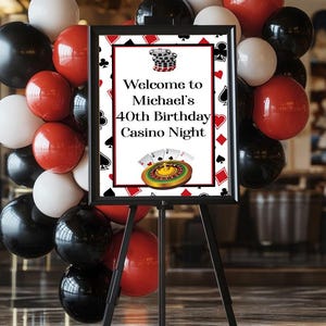 Kasino Willkommens-Schild 36x24 Las Vegas Kasino-Party-Schild Poker-Nacht-Casino-Geburtstags-Glücksspiel Partydekoration 40er 50er Jahre Jedes Alter oder Ereignis CAS