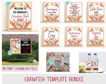Crawfish Boil Bundle Templates, Printable Crawfish Party Decorations, Crawfish Invitation, Crawfish Signs, Handwashing, Welcome Sign, CFBP