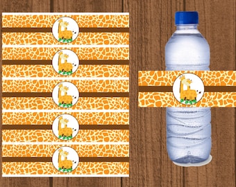 Giraffe Water Bottle Labels, Giraffe Baby Shower Water Wrapper, Safari Baby Shower Decorations, Jungle, Zoo