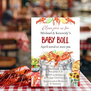 Editable Crawfish Baby Boil Baby Shower Invitation Template, Couples Baby Shower Invite, Co-Ed Baby Shower, Seafood Baby Shower, Corjl, CRBB