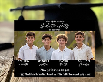 Editable Joint Graduation Party Photo Announcement Template Class Of 2024 Grad Party Invite Sibling Graduation Black and White 7x5 Corjl