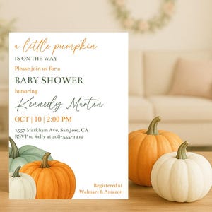 Little Pumpkin Baby Shower Invitation Template, Editable Fall Baby Shower Invite, Printable Autumn Pumpkin Baby Shower Invitation, Corjl