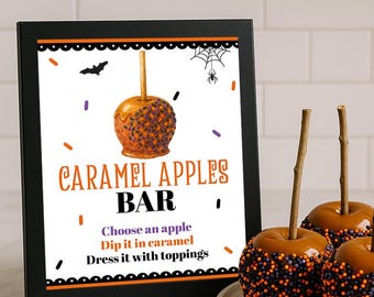 Printable Caramel Apple Bar Sign Halloween Party Decorations Caramel Apple Table Sign Fall Birthday Signs Halloween Dessert Buffet Instant
