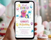 Editable Water Balloon Summer Birthday Party Digital Invitation Let's Get Soaked Outdoor Electronic Invite Girls Summer Birthday Corjl WBPB