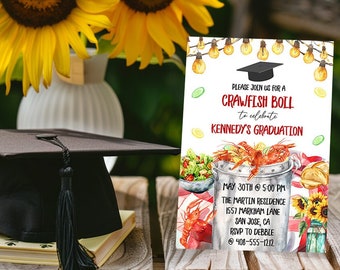 Editable Graduation Crawfish Boil Invitation Template, Graduation Party Invite, Crawfish Boil Invite, Crawfish Dinner Party, Corjl, CFGR