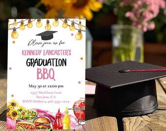 Editable Graduation BBQ Invitation Template Printable Sunflower Summer Grad Party Class Of 2024 Invite High School Or College Corjl PSGB