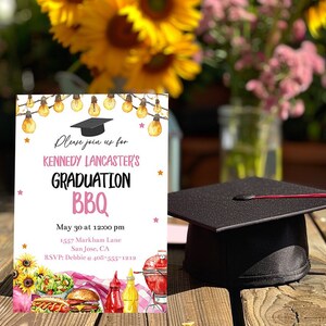 Bearbeitbare Abschlussfeier Grilleinladung Vorlage Druckbare Sonnenblume Sommer Grad Party Klasse Von 2025 Laden High School oder College Corjl PSGB ein